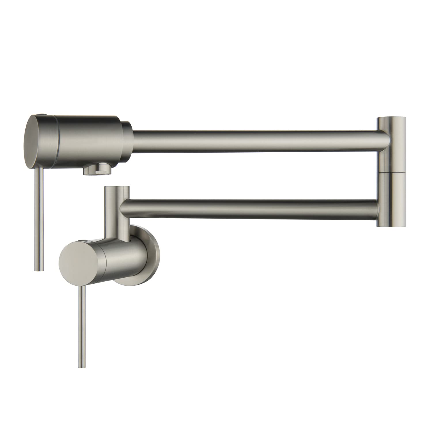 Mr. Faucet Wall Mount Kitchen Pot Filler Faucet 360° Swivel Folding Swing Arm Built-In Bearing Joint Technology, For Kitchen Stove, Coffee Station, Bar Filler&Water Station(Brushed Nickel)