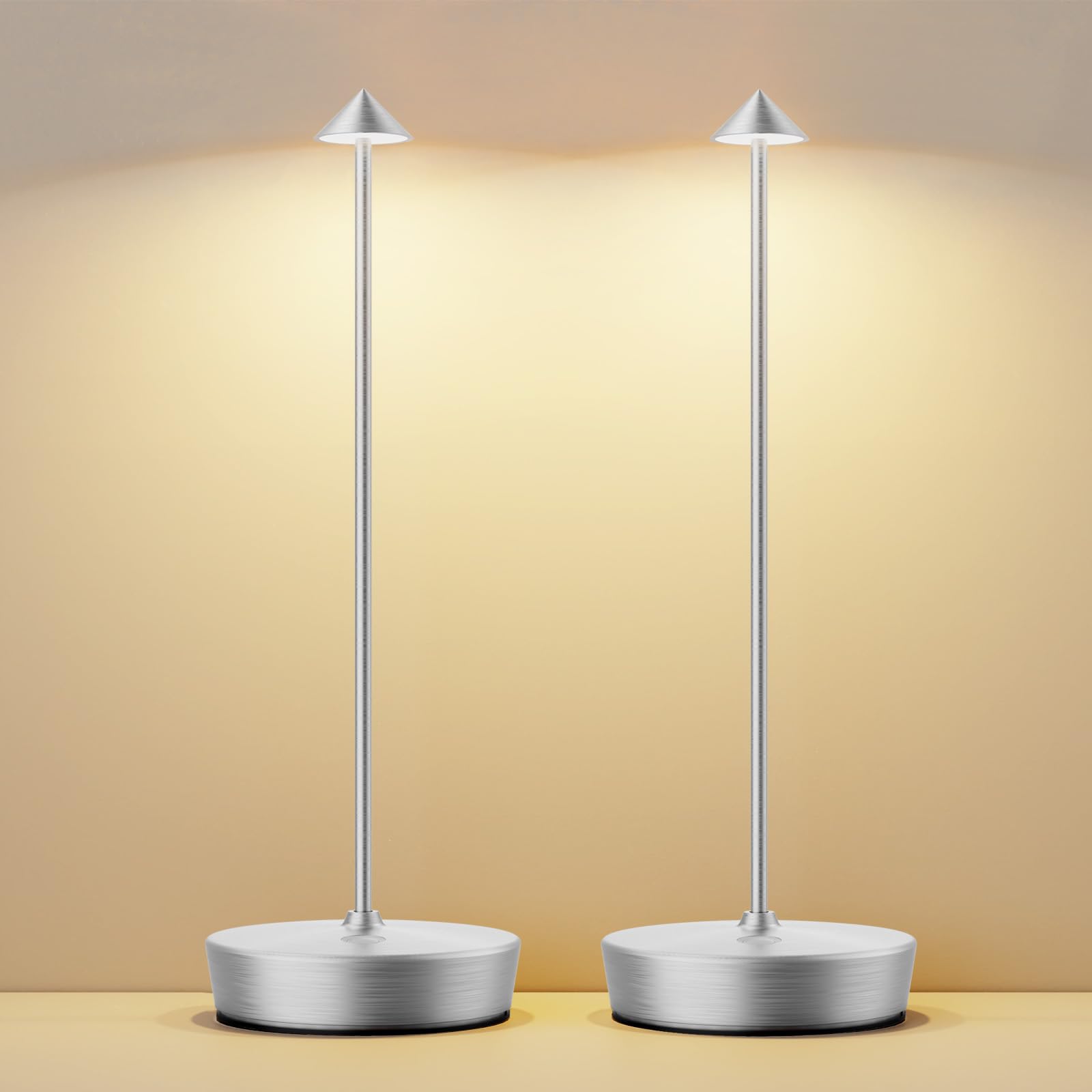 Yht Cordless Rechargeable Table Lamp, 6000Mah Outdoor Waterproof Battery Operated Table Light Led Touch Dimmable Desk Lamps For Patio Dining Restaurant Home Living Room Set Of 2 Silver
