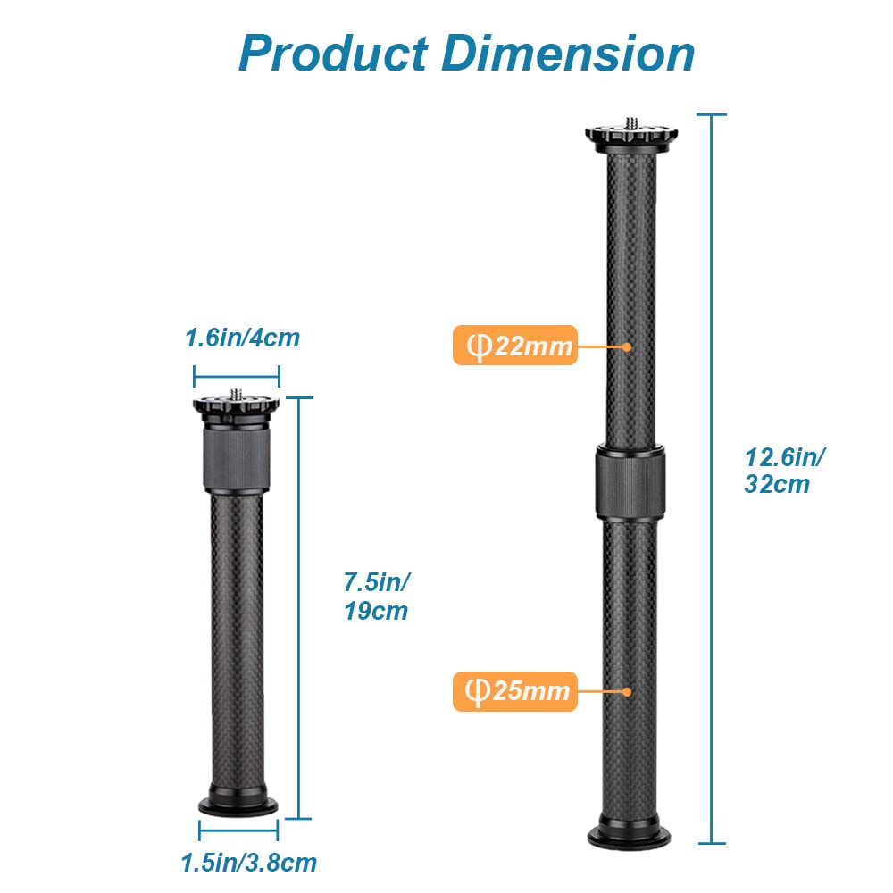 Xikurie Carbon Fiber Tripod Extension Two-Section Rod Central Column Extender Tube For Photo Studio Monopod Dslr Camera Microphone Stand