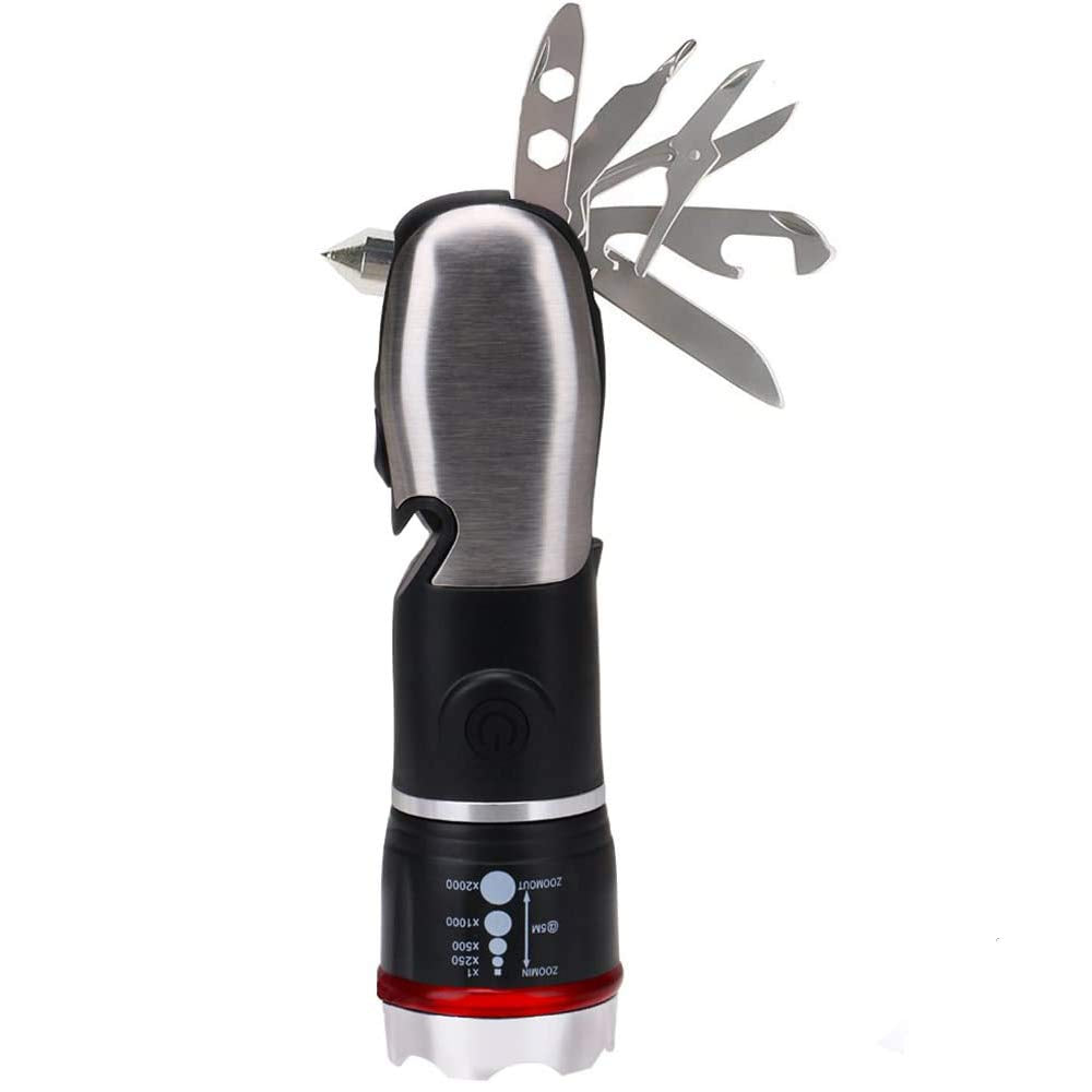 Ploarnovo Multi Tool Led Flashlight,Surivival Tools For Cars, Emergency And Camping, All In One Utility Torch Light With Hammer Seatbelt Cutter Knief Bottle Opener Scissors Screwdrivers