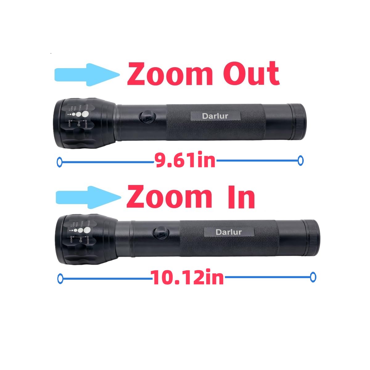 Darlur Heavy Duty Led Flashlight, 2-Cell D Battery Big Flashlights, Aluminum Body，3 Light Modes, 500 Lumen Zoomable Adjustable Focus， For Home ，Outdoor Adventures And Emergency Power Outages