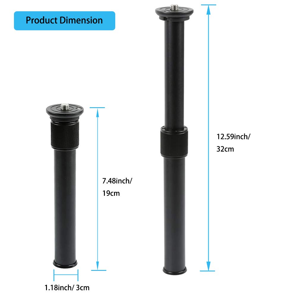 Fiewszihu Tripod Center Column Extension Extender Telescopic 2 Section Pole Rod For Photo Studio Monopod Camera Dslr