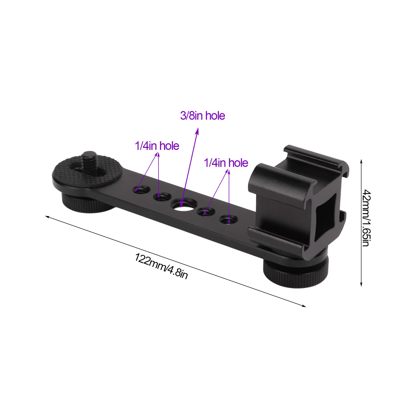 Hilitand Triple Cold Shoe Mount, Gimbal Microphone Light Extension Bar Bracket Aluminium Alloy With 1/4In And 3/8In Screw Holes For Dji Om 3/2, For Zhiyun Smooth 4, For Feiyu Gimbal Stabilizer(Black)