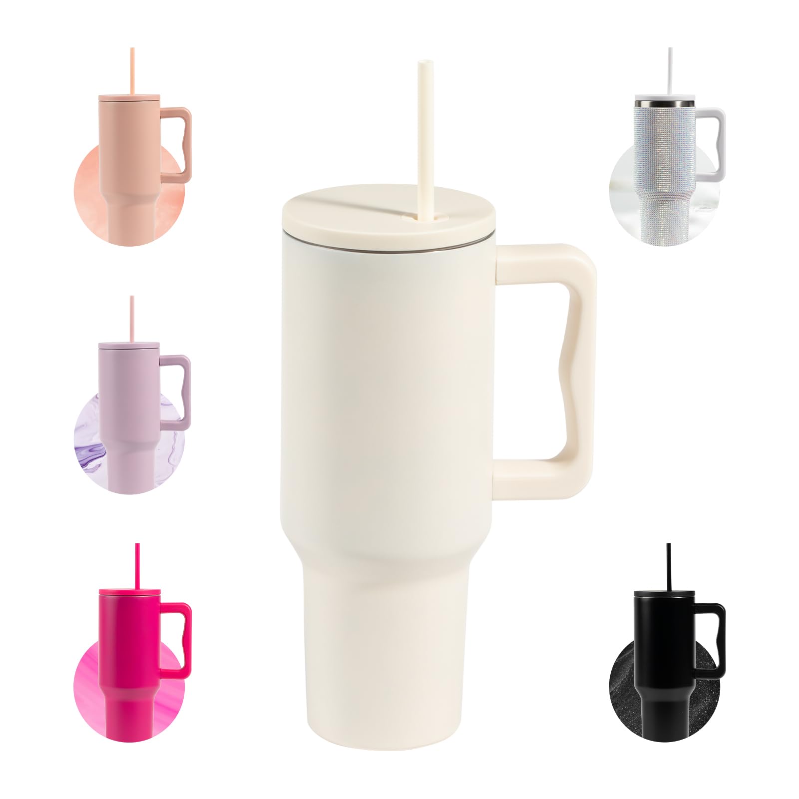 40Oz Stainless Steel Insulated Cup With Handle And Straw,Leak-Proof And Reusable Insulated Travel
