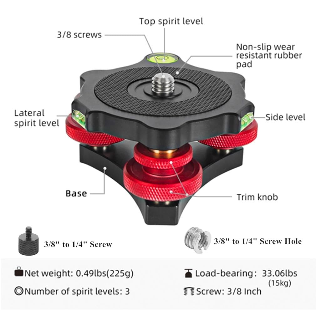 Wysxebwz Tripod Leveling Head Camera Tripod Leveler Base With +/-5 Degree Precision Adjustment Tripod Head For Panoramic Head Ball Head Camera Video Head