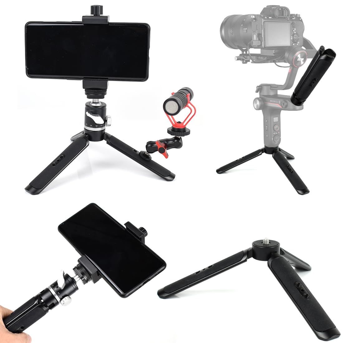 Koqinviz Aluminum Mini Tripod Stand Handle Grip For Camera Phone Gimbal Stabilizer,Desktop Tripod For Dji Ronin Zhiyun Weebill Smooth Osmo Mobile Webcam Projector