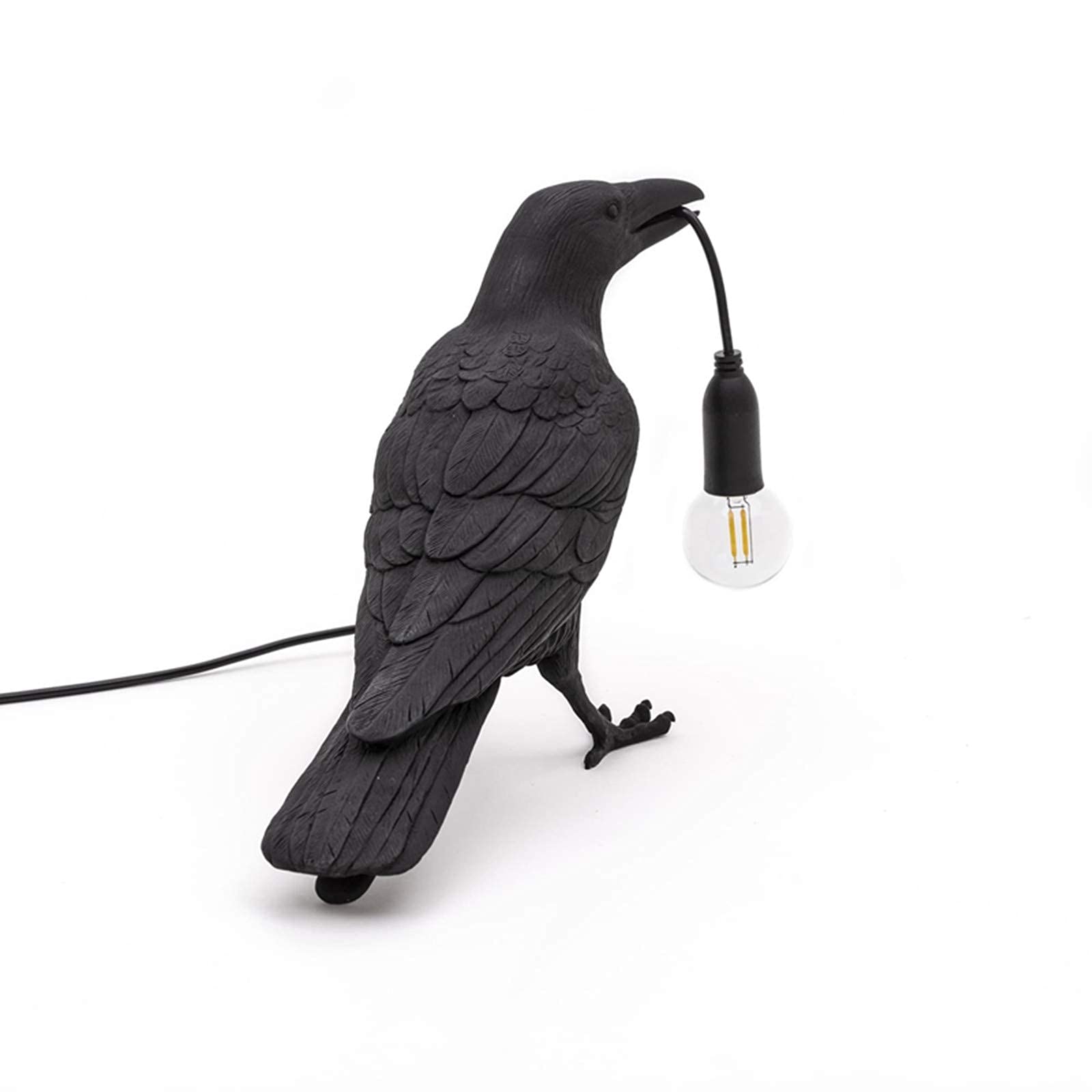 Cmartiris Gothic Crow Lamp - Cute Black Raven Desk Light With Usb Line, Unique Resin Halloween Crow For Table Decor, Gothic, Black, Bird, Art, Home, Living Room, Bedroom (2 Bulbs)