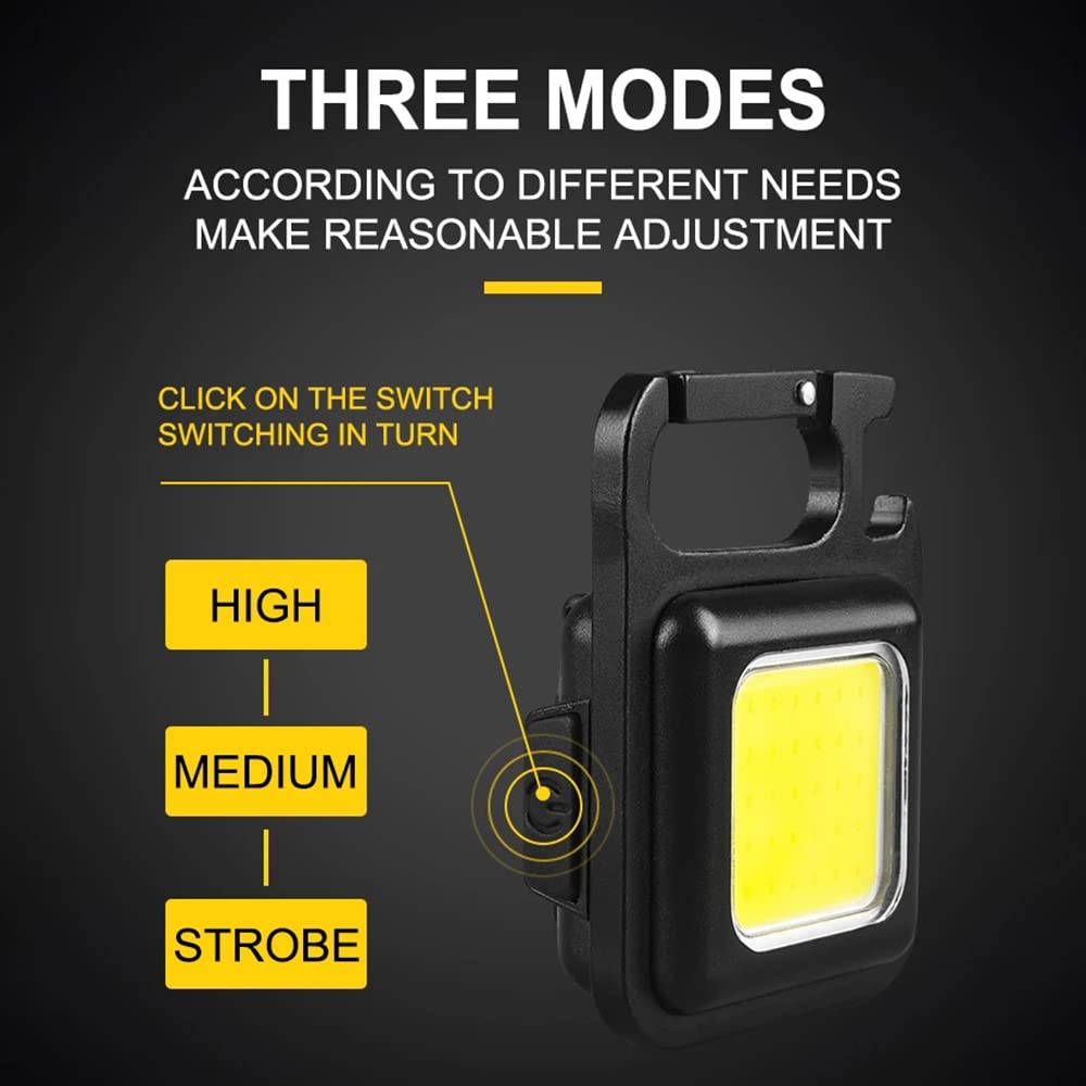 Ysy Cob Small Flashlights, 800Lumens Bright Rechargeable Keychain Mini Flashlight 3 Light Modes Portable Pocket Light With Folding Bracket Bottle Opener And Magnet Base For Fishing Walking Camping