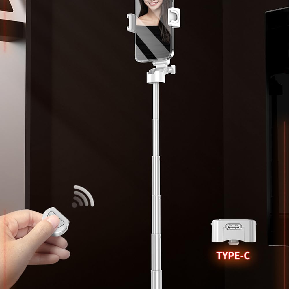 Crideng Selfie Stick Tripod, Pocket Mini Travel Tripod 360° Adjustable, With Remote Capture Photos, Extendable Cell Phone Stand, Phone Tripod Detachable, 3-In-1 Mini Phone Grip(White)