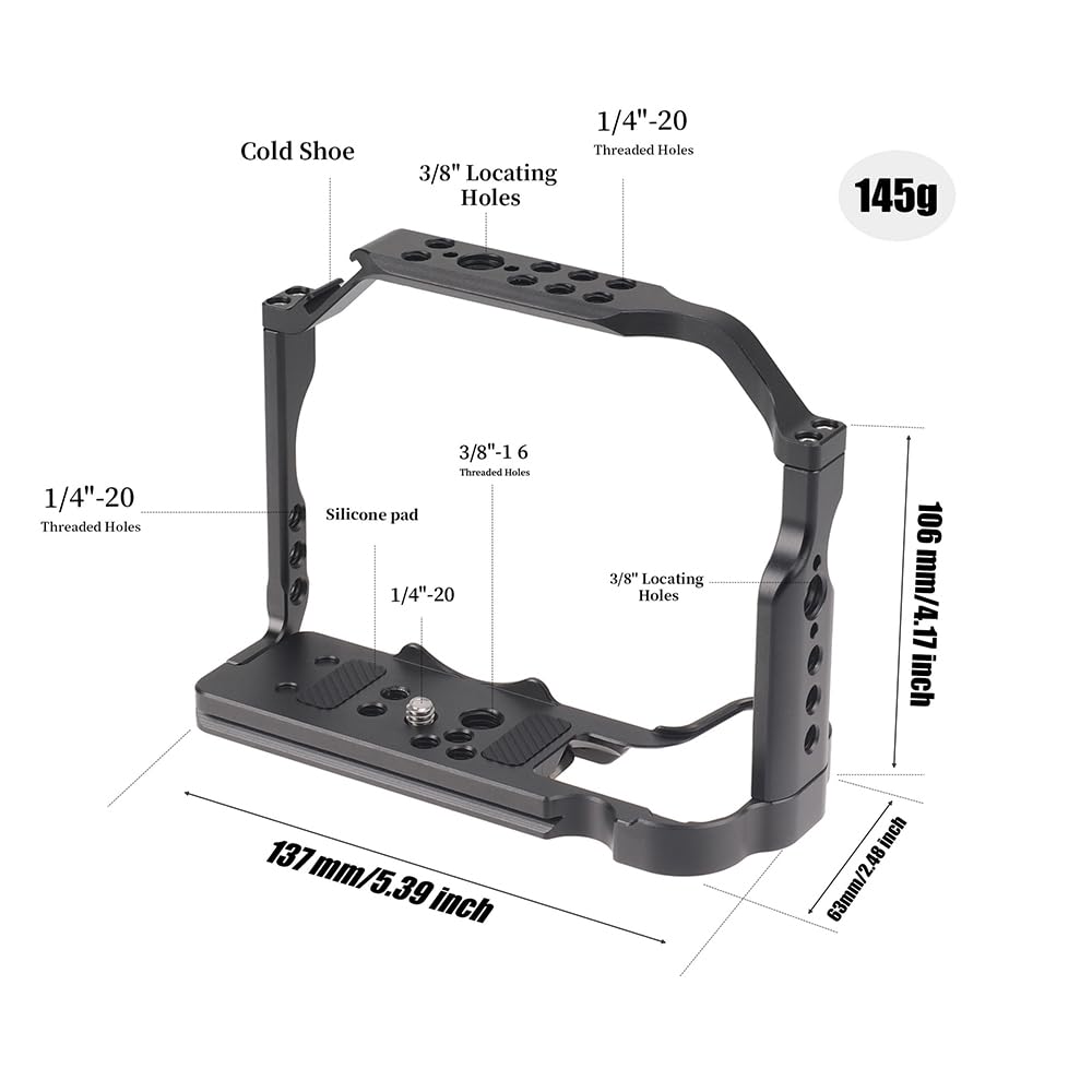 Hersmay R10 Cage With Top Handle,Aluminium Alloy Camera Cage For Canon Eos R10 Mirrorless Cameras, Vlogging Video Shooting Filmmaking Rig Stabilizer With 1/4" Mounting And 3/8" Arri Locating Hole