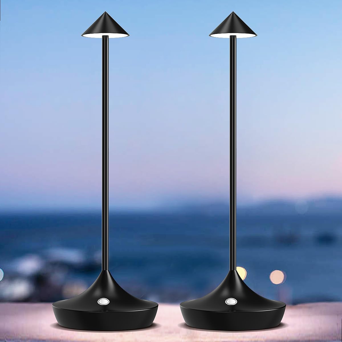 Bravzurg Cordless Table Lamps Rechargeable, 6000Mah Battery Operated Led Touch Desk Lamp Outdoor Waterproof Wireless Dimmable Modern Table Light For Dining Patio Restaurant Home Set Of 2 Black