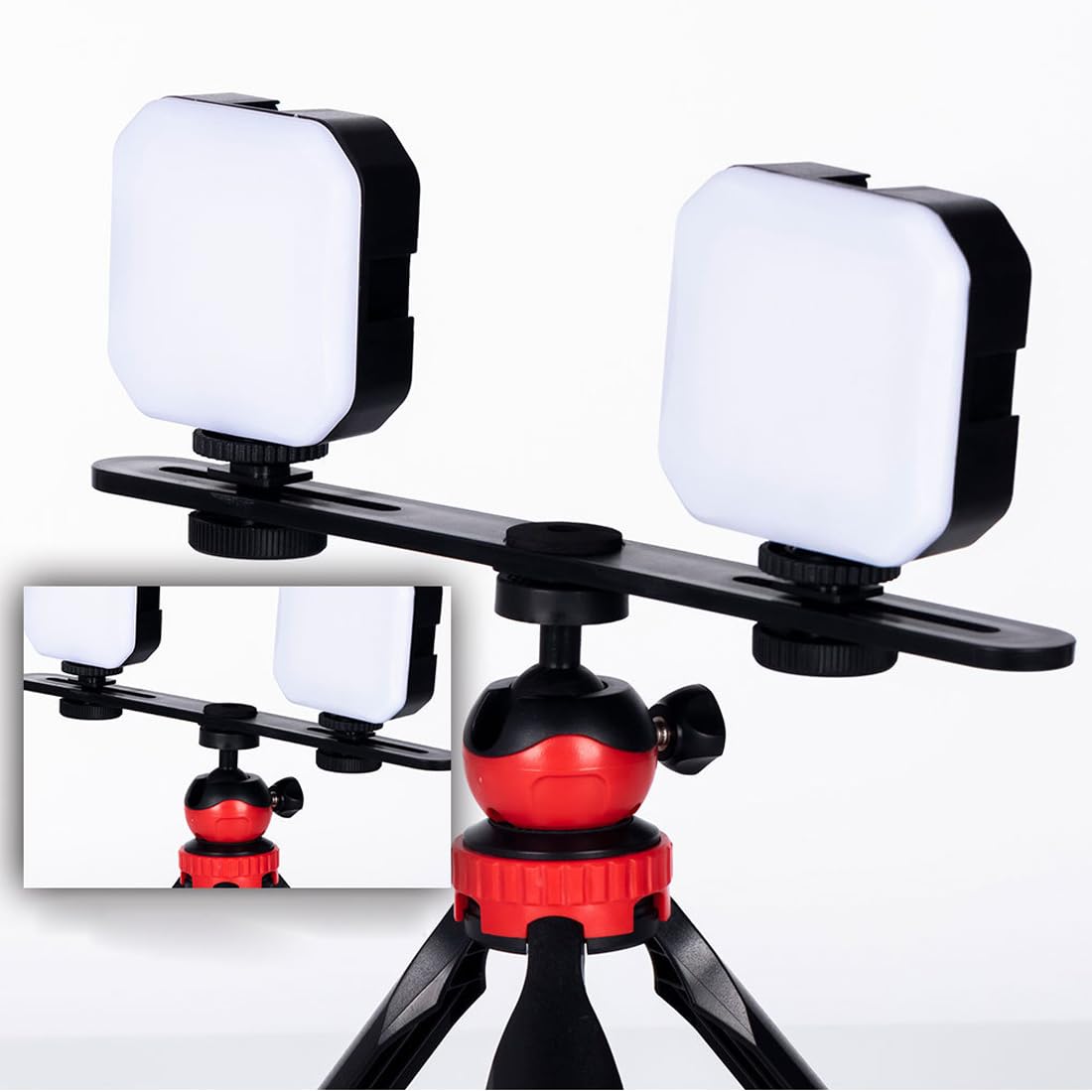 Recdec 2 Pack Dual Selfie Light Holder Tripod Mount Stand With 1/4 Screw Second Video Lights Extension Bar For Clip Fill Light Panel Camera Flash Dslr Double Brightness Phone Live Recording Vlogging