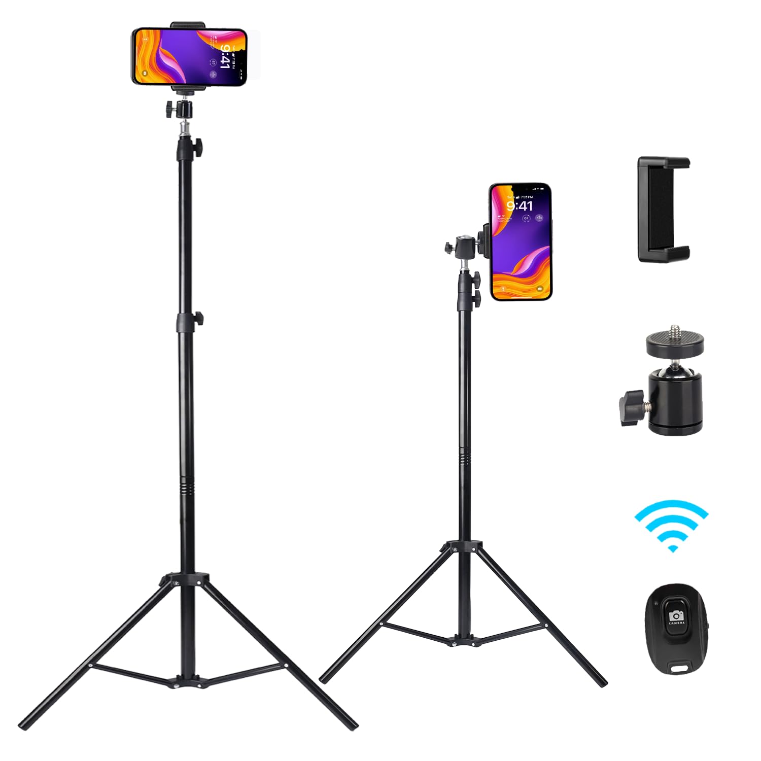 Senndio Professional 63"/160Cm Aluminum Light Stand With Dual Phone & Tablet Mount, Compatible With Softbox, Studio Lights, And Reflectors