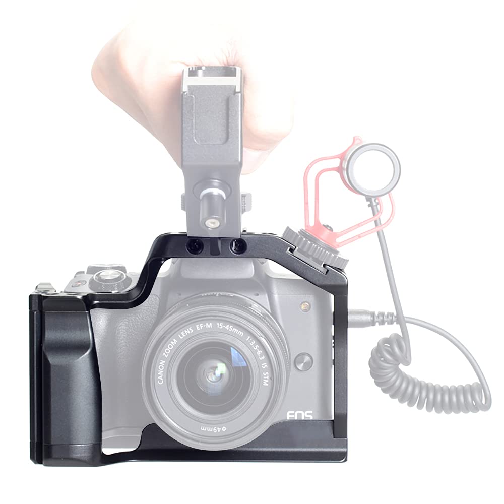 Focusfoto Camera Cage Video Filmmaking Stabilizer Rig Aluminium Alloy Extension Frame With Cold Shoe And 1/4" 3/8" Screw Mouting For Canon Eos M50 Mark Ii/M50/M5 Mirrorless Camera