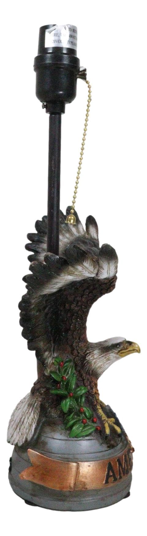 Ebros Gift Rustic Memorial Patriotic American Flag Star Wings Of Glory Flying Bald Eagle Memorial Desktop Side Table Lamp With Brown Faux Leather Laced Shade