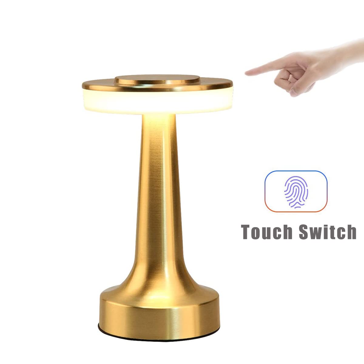 Cyrubalkinin Portable Led Table Lamp With Touch Sensor, 3-Levels Brightness, Rechargeable Battery Up To 48 Hours Usage, Night Light For Kids Nursery, Nightstand Lamp, Bedside Lamp (Gold)