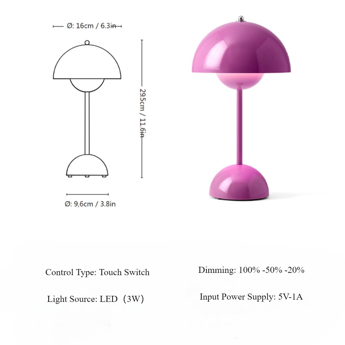 Cyggll Flowerpot Lamp Modern Flower Bud 12" Cordless Touch Dimmable 2600Mah Rechargeable Desk Lamps Nordic Minimalist Mushroom Lamps Retro Nightstand Bedside Lamp For Bedroom Living Room(Vermilion Red)