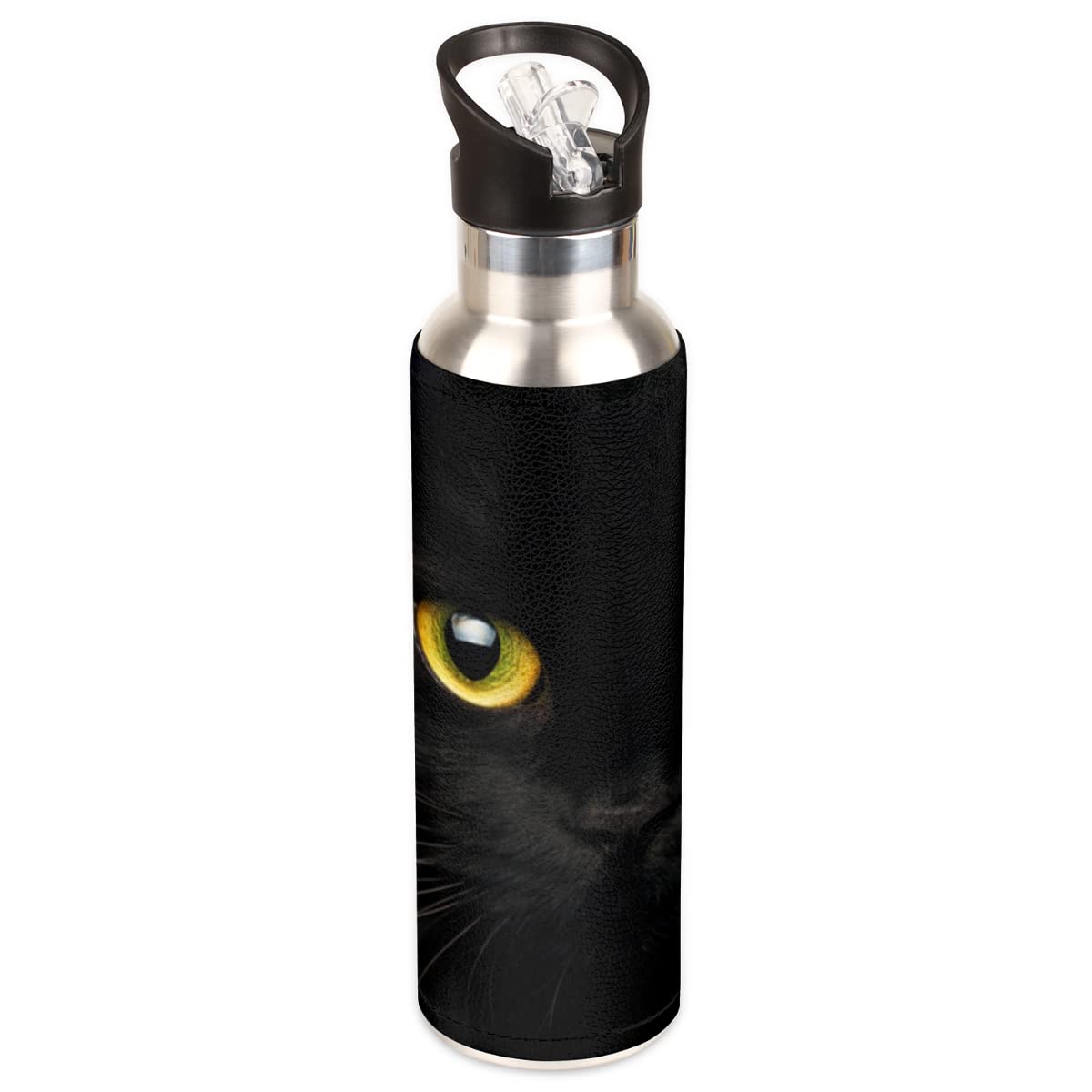 Insulated Stainless Steel Water Bottle With Straw 20Oz Cute Black Animal Cat Sports Water Bottles