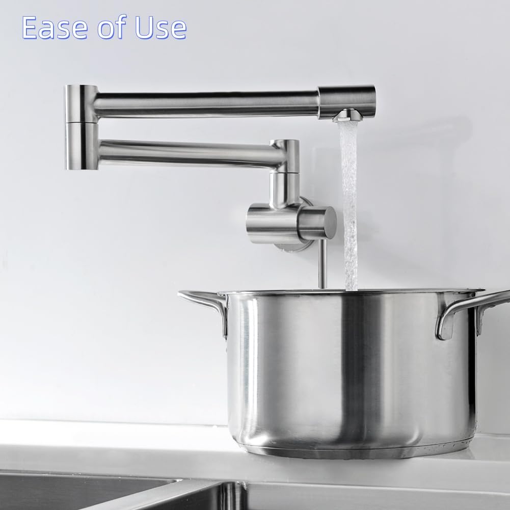 Avola Brushed Nickel Pot Filler Faucet Wall Mount, Pot Filler Kitchen Faucet 360° Swing Arm Folding Stretchable With Single Hole Faucet