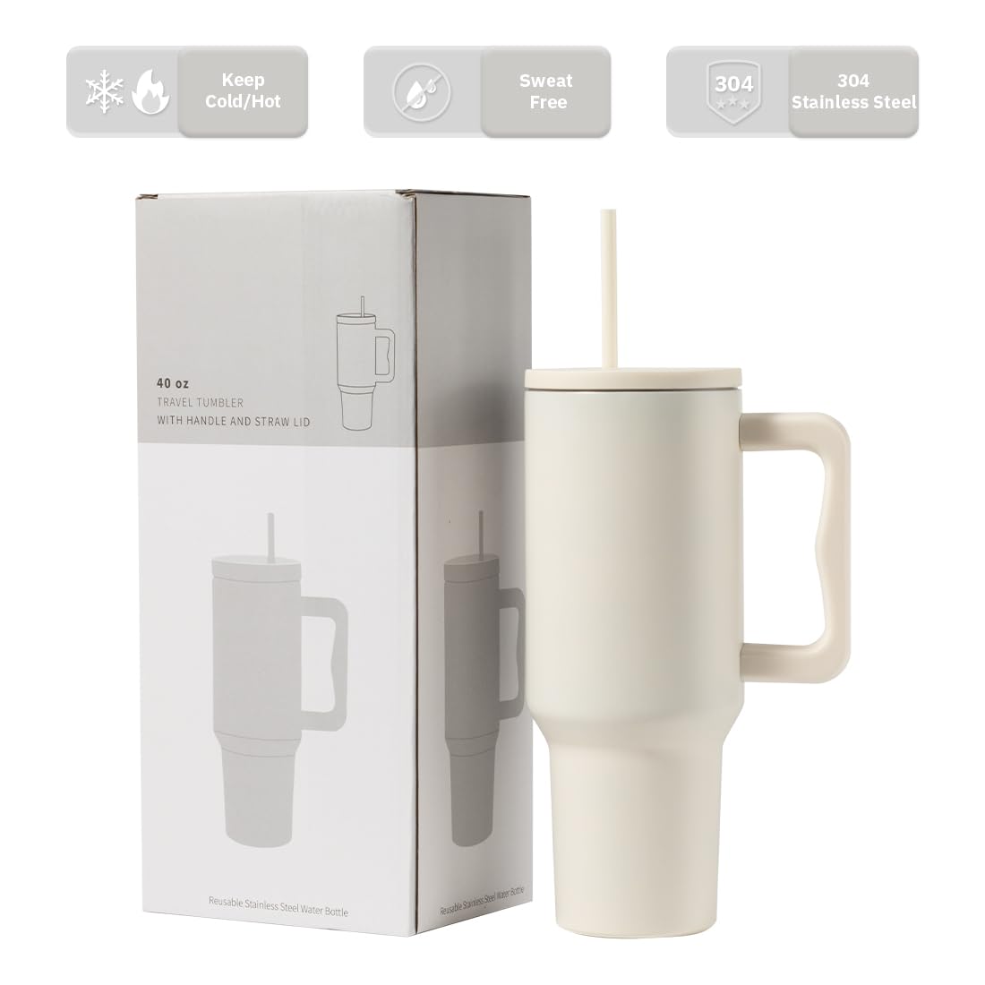 40Oz Stainless Steel Insulated Cup With Handle And Straw,Leak-Proof And Reusable Insulated Travel