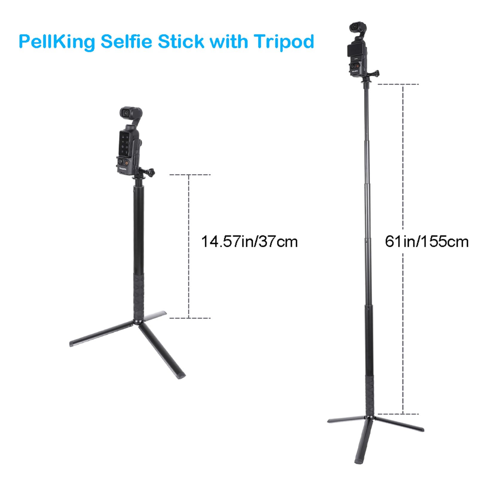 Pellking Monopod For Osmo Pocket 3,61"/155Cm Selfie Stick+Aluminium Alloy Tripod+Protective Cage Extension Adapter Frame