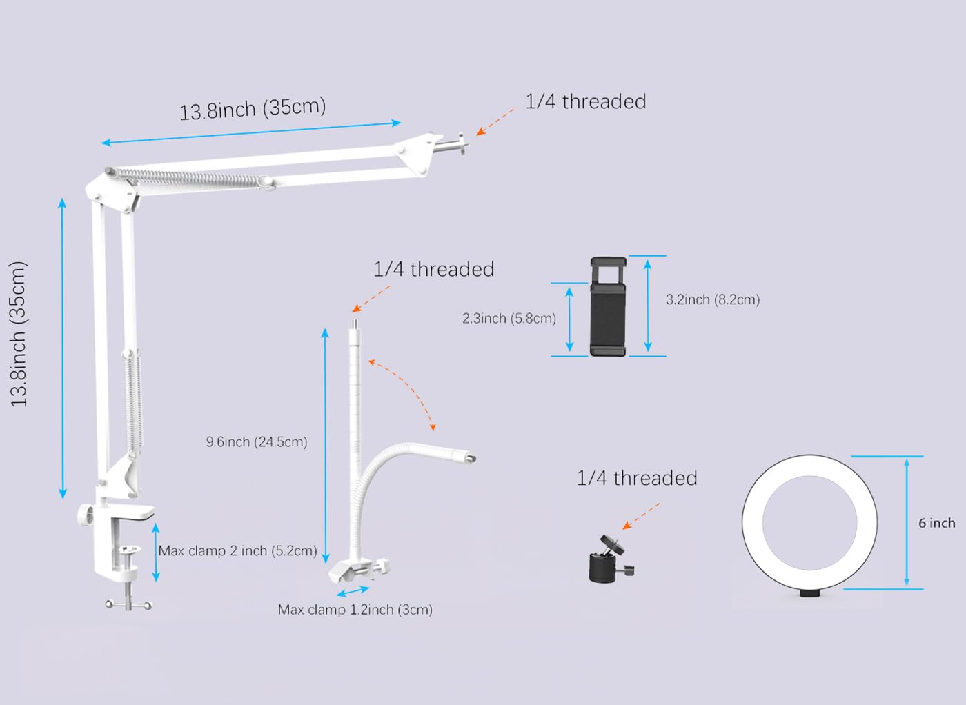 Pozliv White Overhead Camera Mount With Ring Light, Desk Flexible Articulating Phone Arm Stand Compatible With Iphone, Content Creator Essentials For Youtube Live Stream Cooking Nail Video Recording