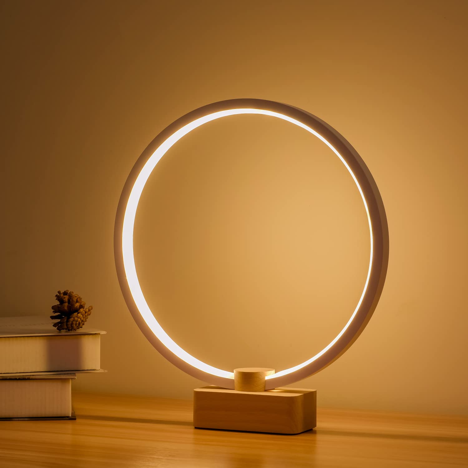 Lonrisway Led Wood Table Lamp, Bedroom Bedside Night Light, Dimmable Led Lighting, Creative Home Decor, Unique House Warmging 1.3M Cable, 5W 350Lm Nightstand Lamps