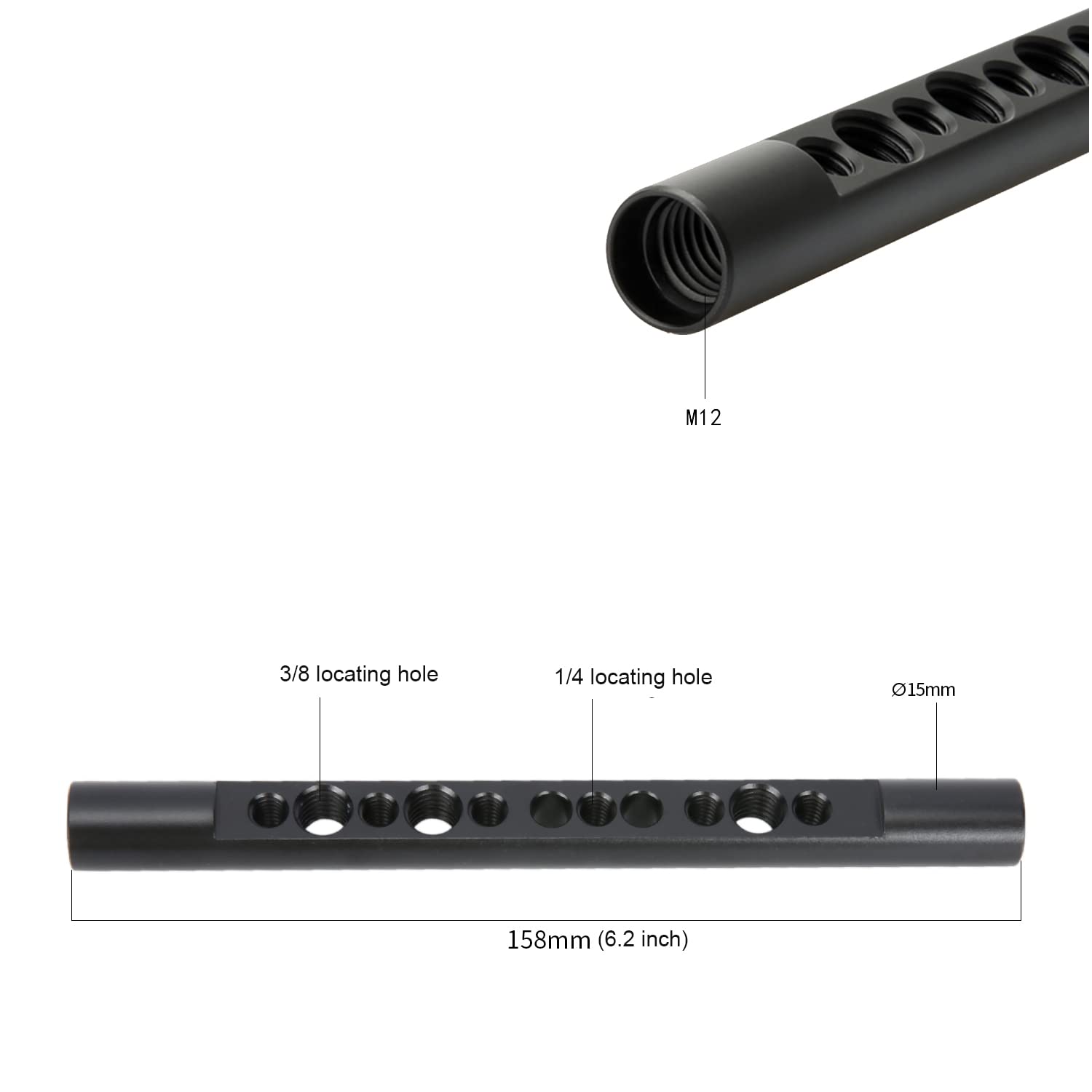 Niceyrig 6.2 Inch 15Mm Cheese Rod With 1/4 3/8 Locating Hole, M12 Inner Thread Aluminum Alloy 15Mm Rod Rail For Camera Cage Rig, Lens Support - 541