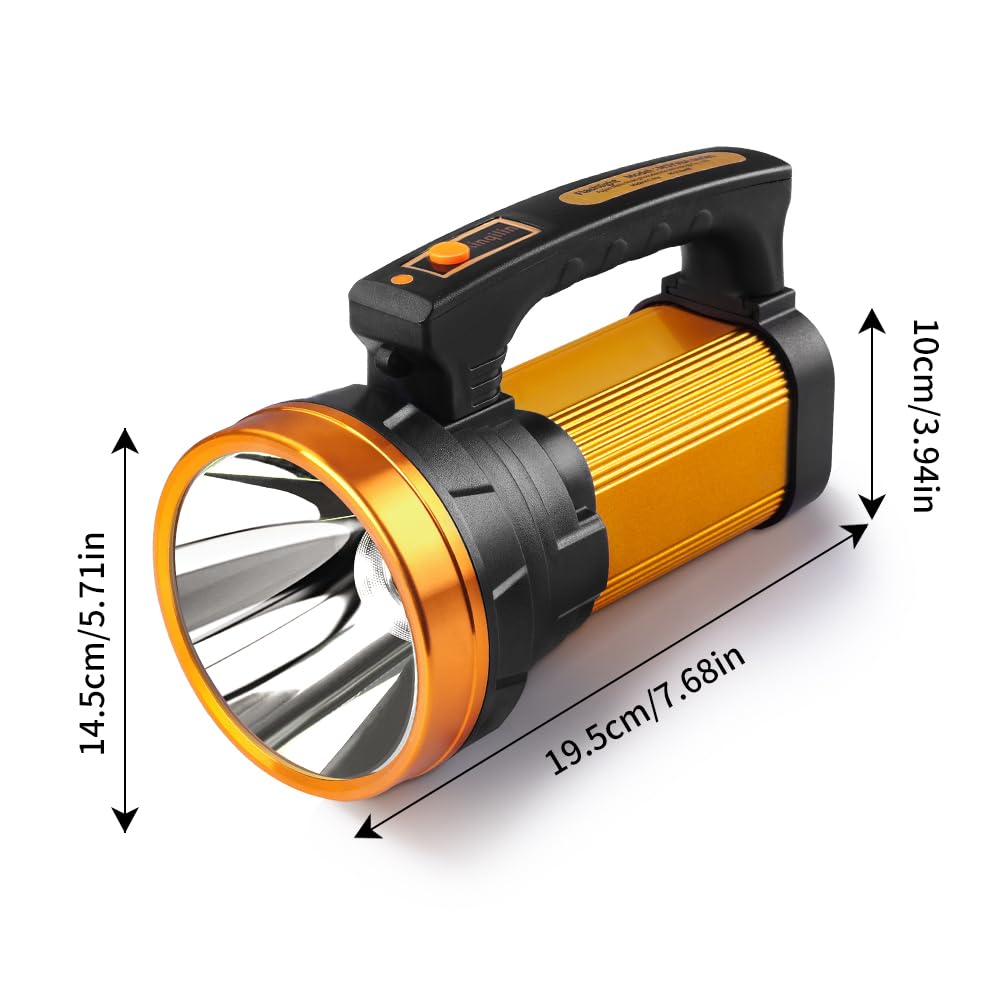 Kinqilin Super Bright Flashlight 800,000Lm 6800Mah Handheld Spotlight,50H Long Lasting Rechargeable Spotlight Ip67 Waterproof Bright Flashlight Lightweight For Camping Hiking Boating(Aluminium Head Ring)