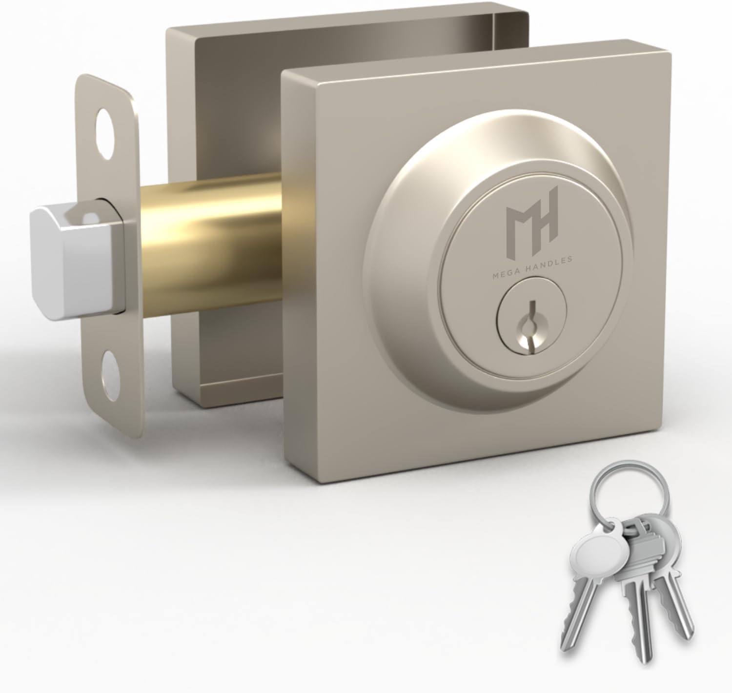 Mega Handles - Glamor Deadbolt Entry Lock - Heavy Duty Round Locking For Left Or Right-Handed Doors - Interior/Exterior - Satin Nickel