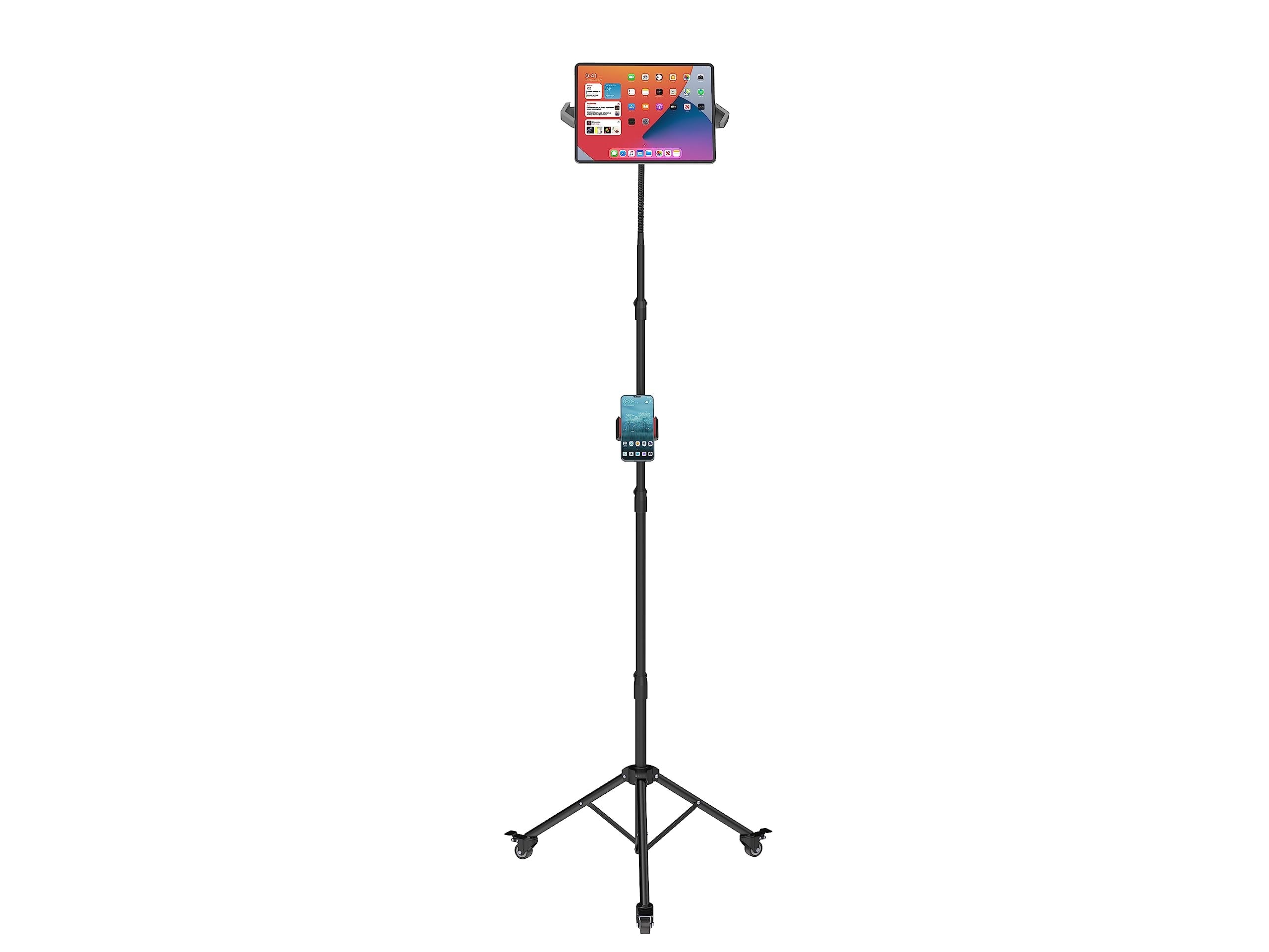 Mount Plus Tb-F01 Gooseneck Floor Tripod Stand With Wheel For Iphone, Ipad, Ipad Pro And Other Tablets Size 9" To 15" With 360° Rotating