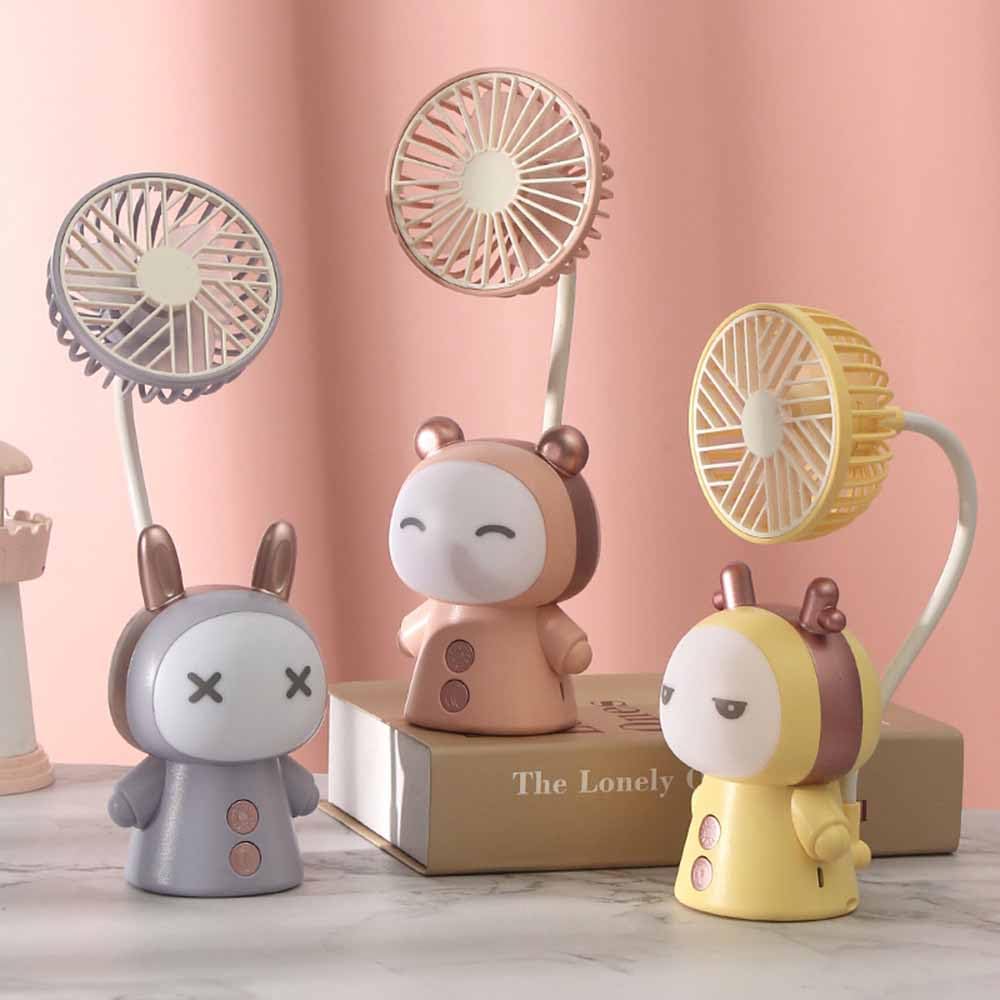 Mini Handheld Fan Cartoon Portable Fan With Night Light Usb Rechargeable Battery Operated Folding