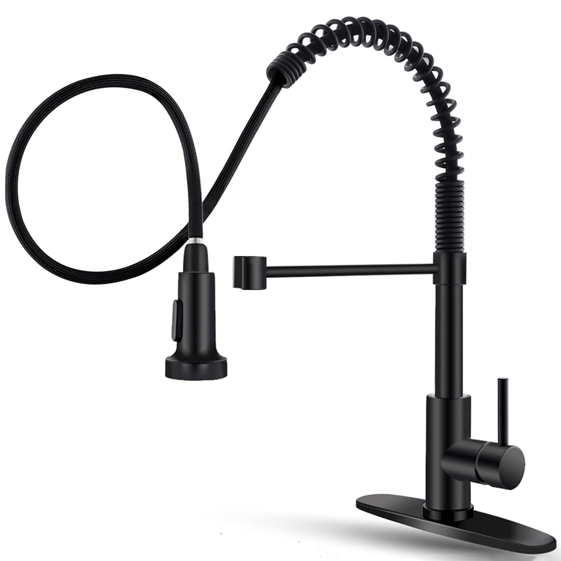 Owofan Black Kitchen Faucet With Pull Down Sprayer Stainless Steel Single Handle Pull Out Spring Sink Faucets 1 Hole Or 3 Hole Dual Function For Farmhouse Camper Laundry Utility Rv Wet Bar