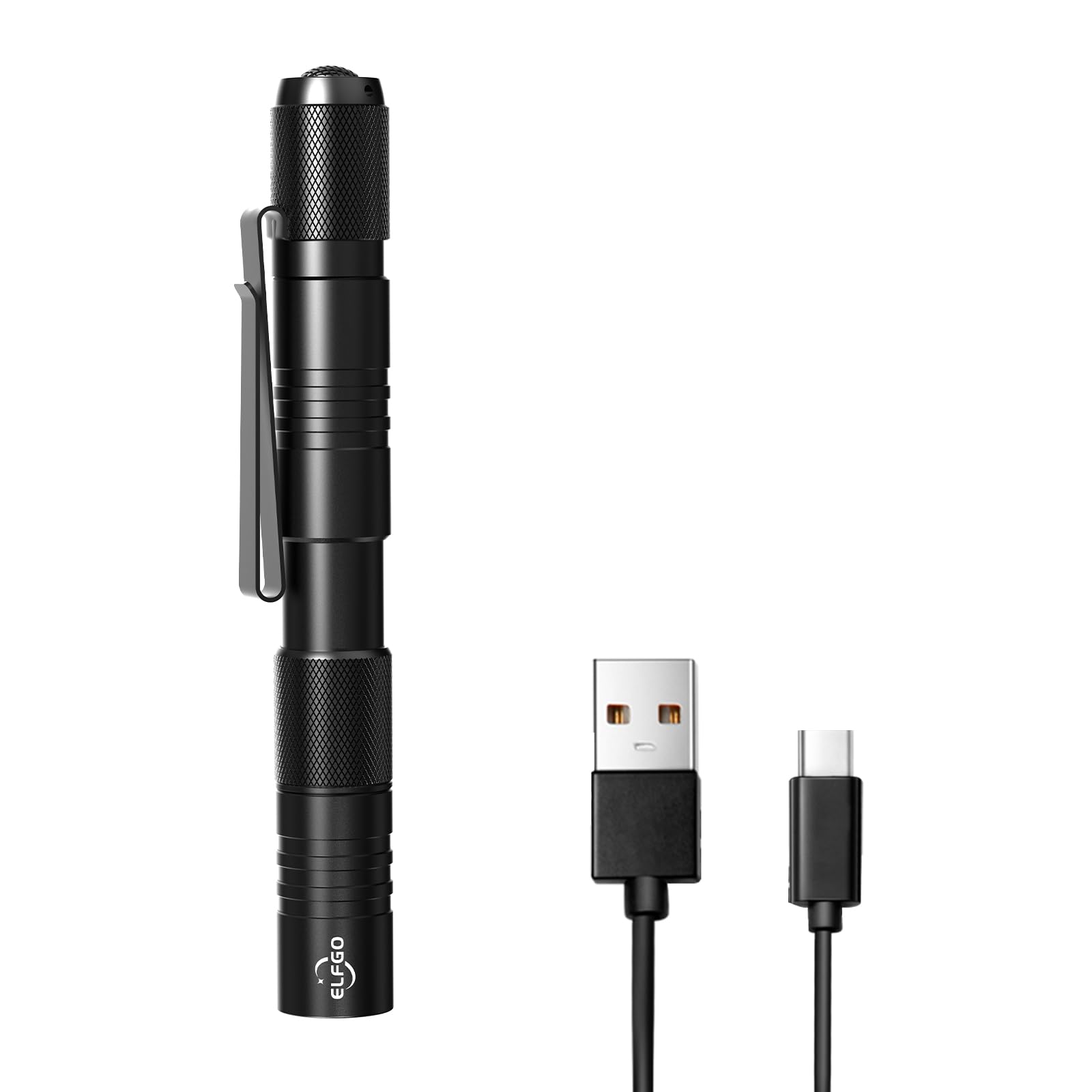 Elfgo Rechargeable Zoomable Led Penlight, 3 Modes, 350 Lumens Pocket Size Clip Flashlight For Nurse, Inspection, Repair, Emergency