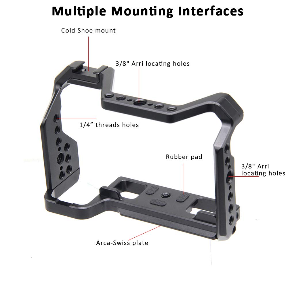Easy Hood Camera Cage For Fujifilm X-S10, Vlogging Video Film Movie Making Camera Rig Stabilizer With Cold Shoe, 1/4" Threaded Holes, 3/8" Arri Locating Hole