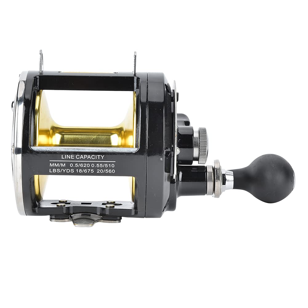 Vbestlife Tr12000 All Metal Trolling Fishing Reel, High-Strength Bearings, Strong Body, Farther Throwing Distance, Carbon Fiber Brake Washer, Black, Ambidextrous, 55 Pounds Drag