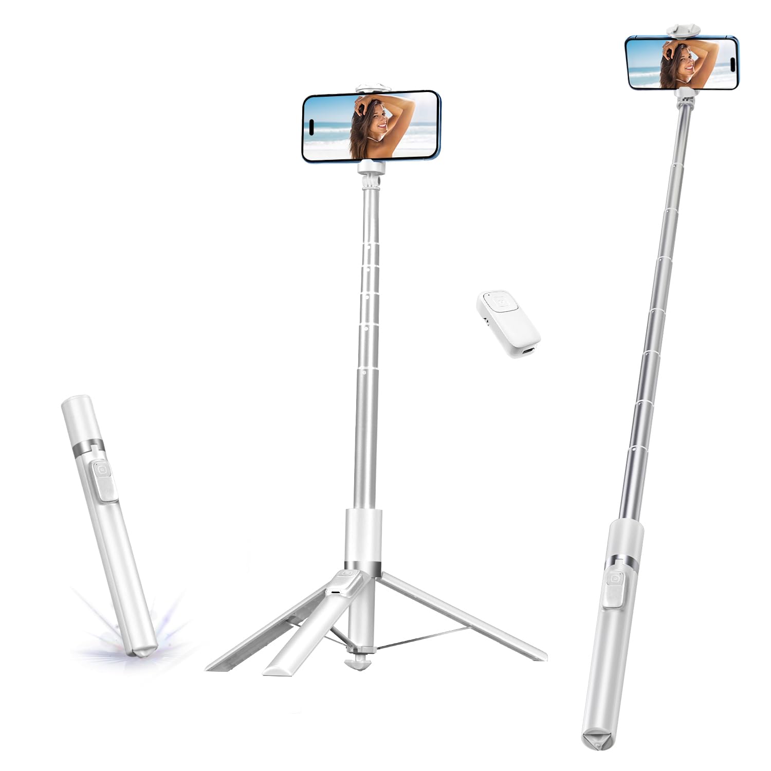 Yayusi Extendable Automatic Tripod For Iphone, 67.7" Auto Open/Close Cell Phone Tripod Stand, Rotatable Selfie Stick Tripod With Remote, Portable Travel Tripods For Vlog/Live Streaming/Video Recording