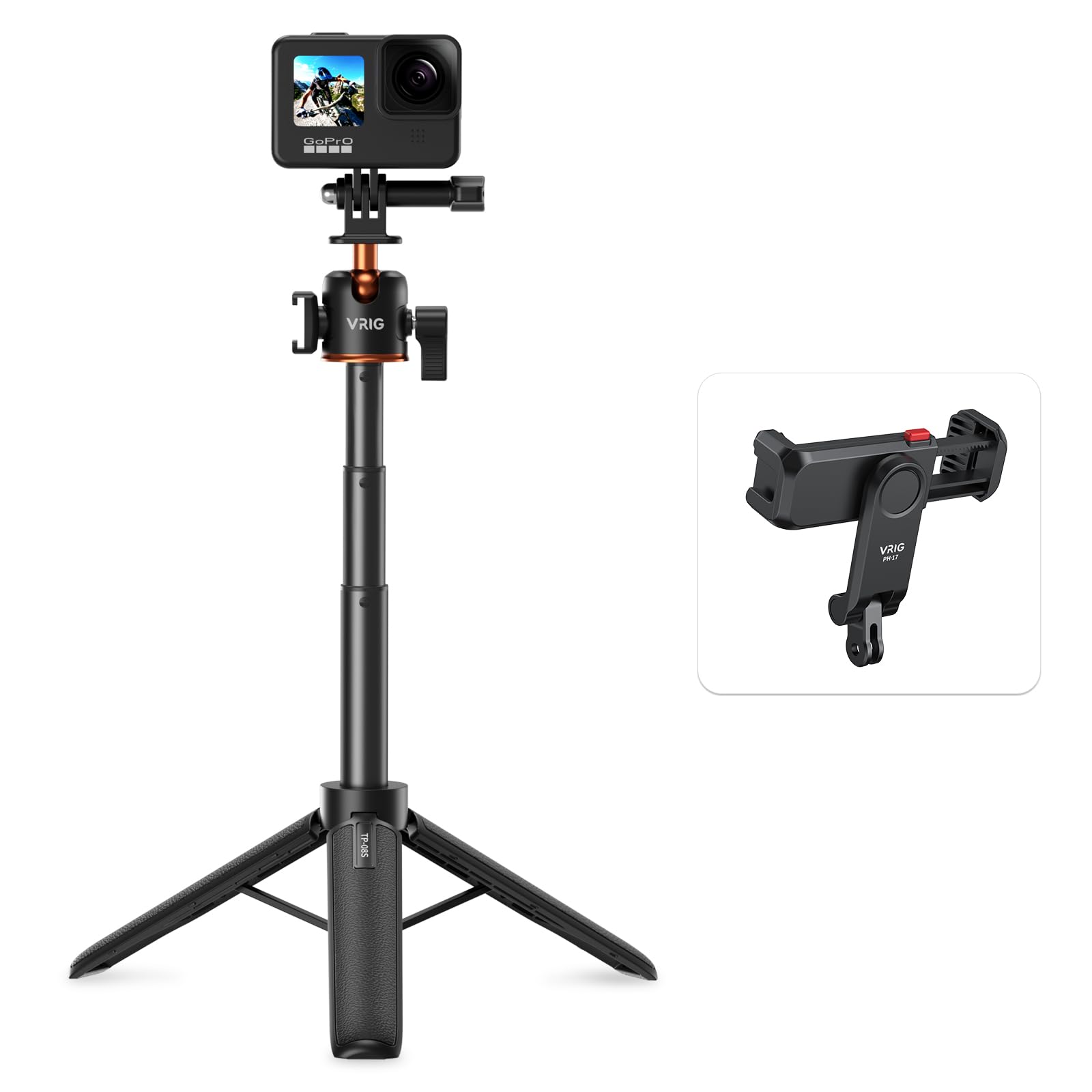 Vrig 21" Extendable Selfie Stick Tripod For Gopro, 360° Ball Head, Arbitrary Angle Adjustable Compact Camera Tripods For Gopro Hero 13 12 11 10 9 8 7/Dji Action 5 4 3/Insta360 Ace Pro