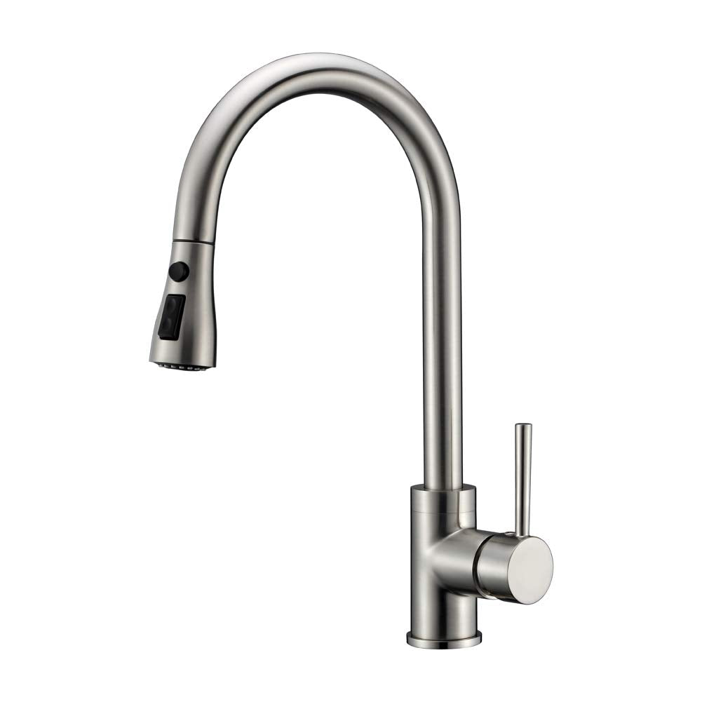 Kmeino Kitchen Faucet With Pull Down Sprayer Brushed Nickel, High Arc Single Handle Rv Bar Faucet Stainless Steel Kitchen Sink Faucet For Commercial Modern Kitchen 