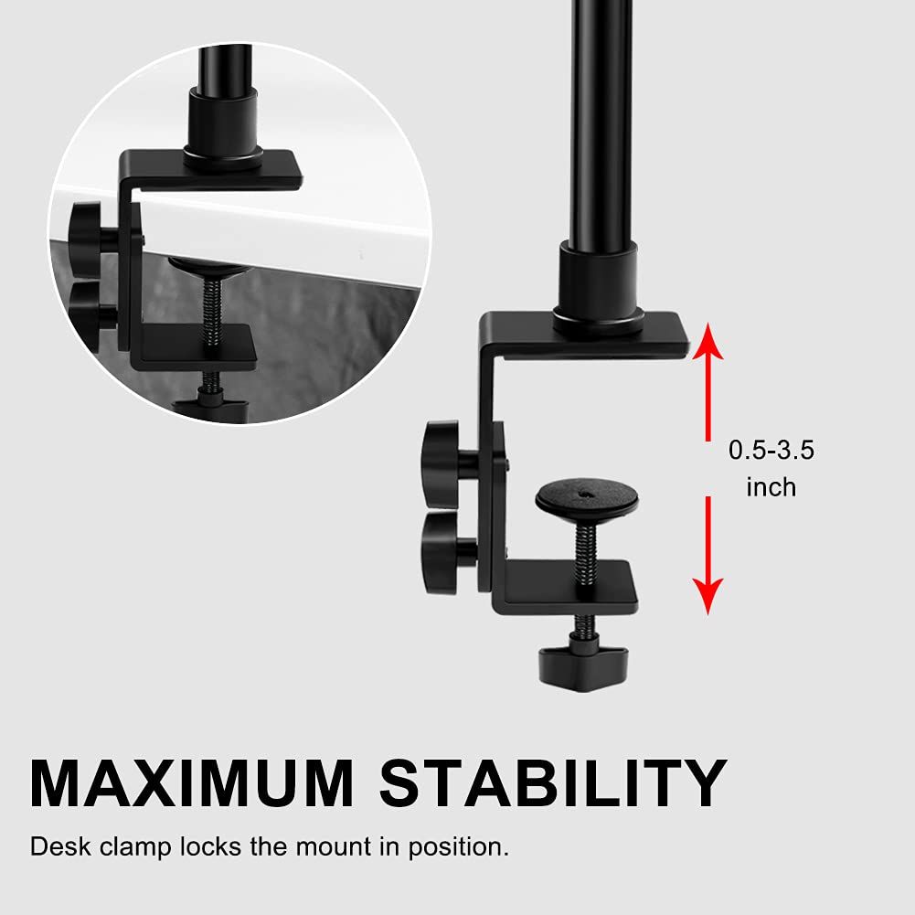 Obeamiu Camera Desk Mount Stand, 11 Inch Magic Arm With 1/4" Screw Thread, 15.5-25.5 Inch Tabletop Clamp Mount Stand For Dslr Camera Rig/Ring Light/Self Broadcasting/Live Streaming/Online Working