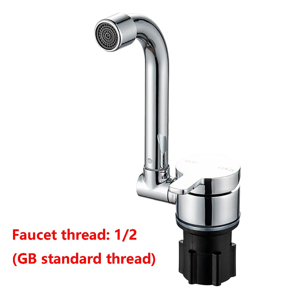 Riloer Foldable Kitchen Faucet 360° Rotation Sink Water Tap Single Handle Cold & Hot Water Mixer Copper Faucet For Rv Boat