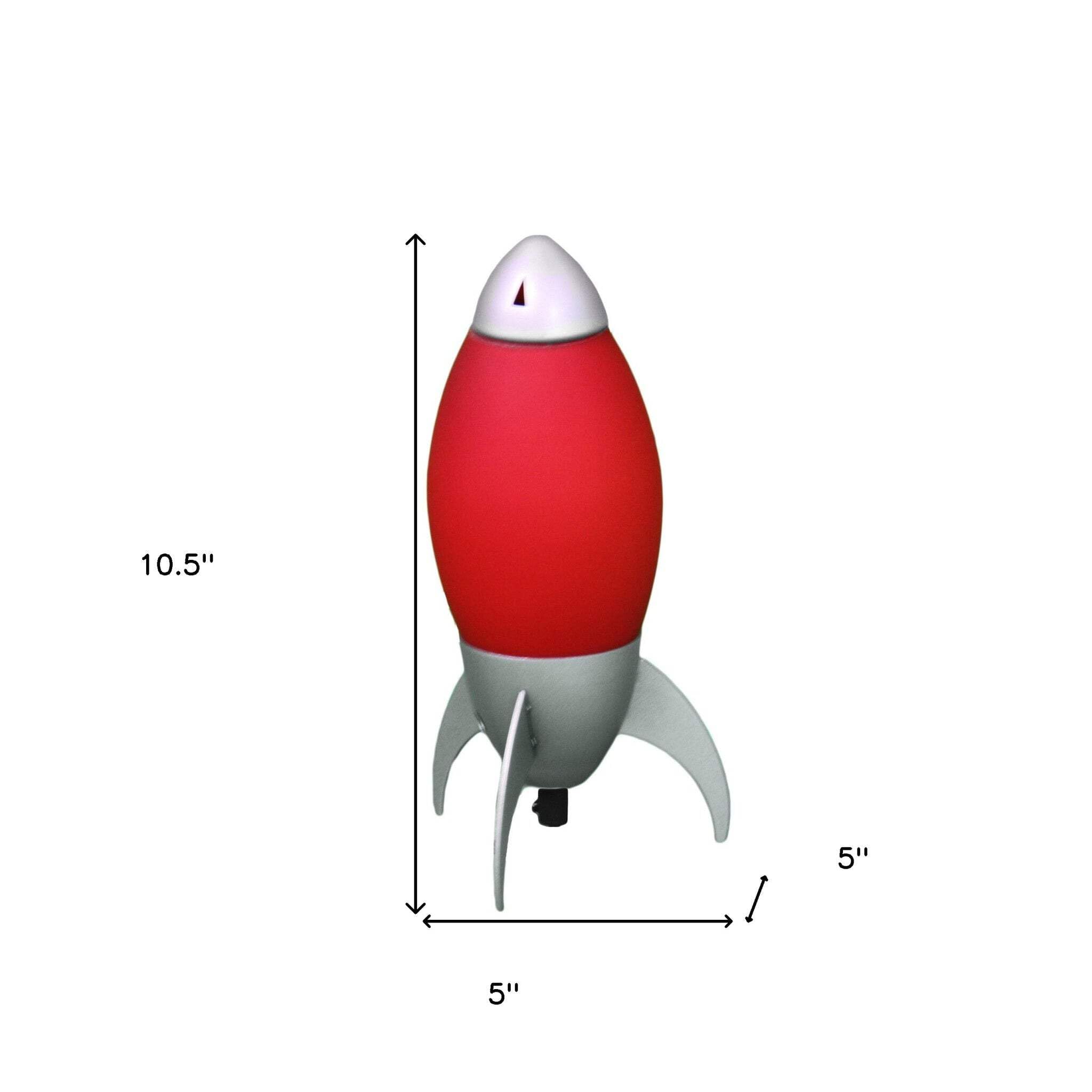 Homeroots Red And Silver Rocket Shaped Table Lamp