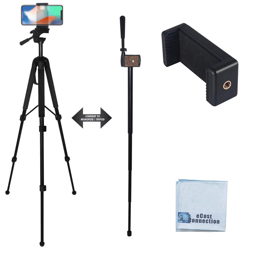 Ecostconnection 68” Elite Series Professional Heavy Duty Convertible Tripod/Monopod For All Dslrs And Smartphones And A Universal Smartphone Tripod Mounting Adapter + Microfiber Cloth