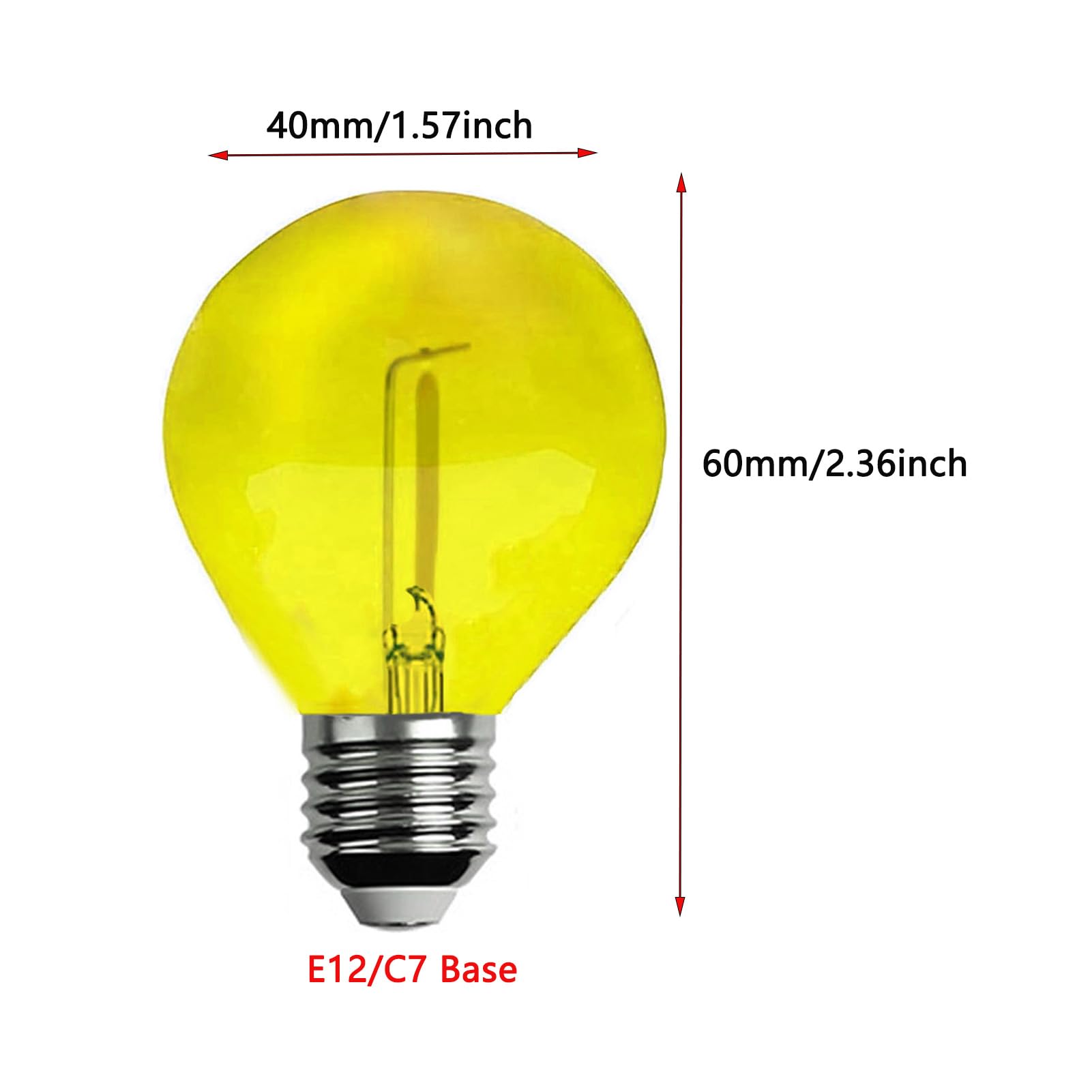 Juzizjmefod G40 Light Bulbs Replacement Yellow 1W Shatterproof Plastic Led Globe Bulbs G40 Led String Lights Replacement Bulb E12/C7 Candelabra Base For Indoor Outdoor Patio String Lights,15 Pack(Yellow)