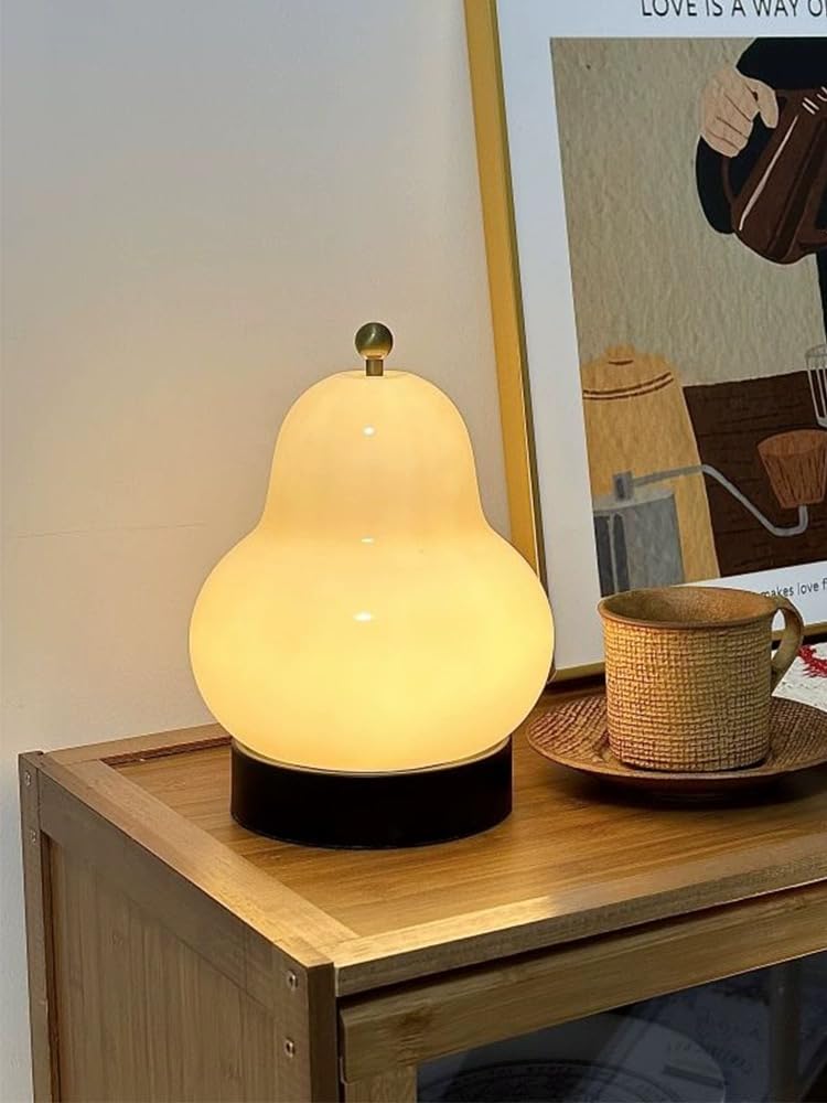 Lightland French Cream Pear Table Lamp Bedroom Bedside Minimalist Living Room Rechargeable Portable High Ambiance Decorative Night Lamp Cream Yellow