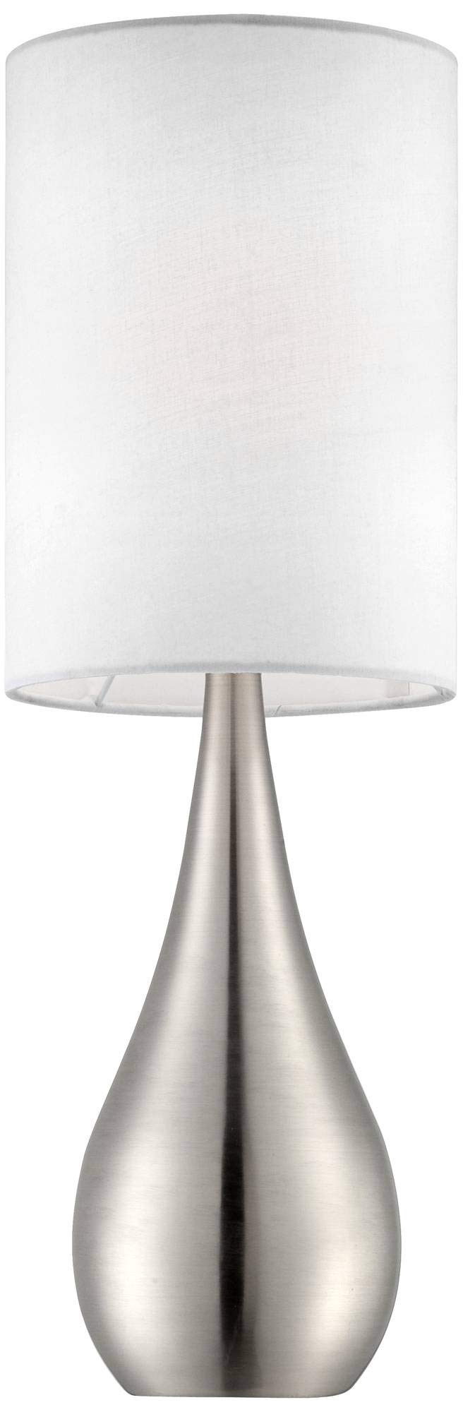 360 Lighting Modern Accent Table Lamp 21" High Brushed Nickel Silver Metal Teardrop White Cylinder Uno Shade Decor For Bedroom Living Room House Home Bedside Nightstand Office Kids Family