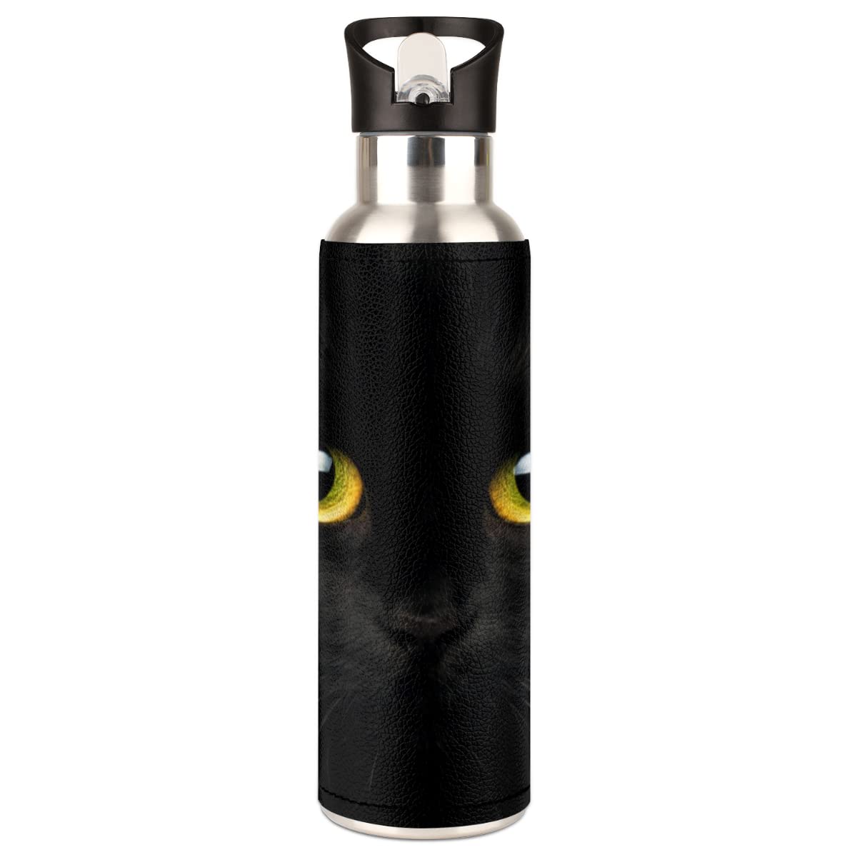 Insulated Stainless Steel Water Bottle With Straw 20Oz Cute Black Animal Cat Sports Water Bottles