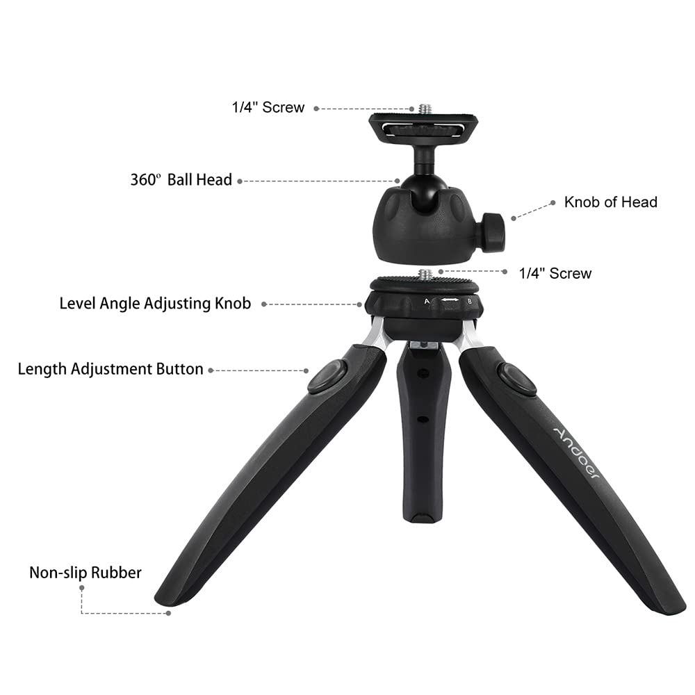 Andoer H20 Mini Tabletop Tripod Portable Foldable Phone Camera Tripod Stand With Removable Ball Head With 1/4 Inch Screw