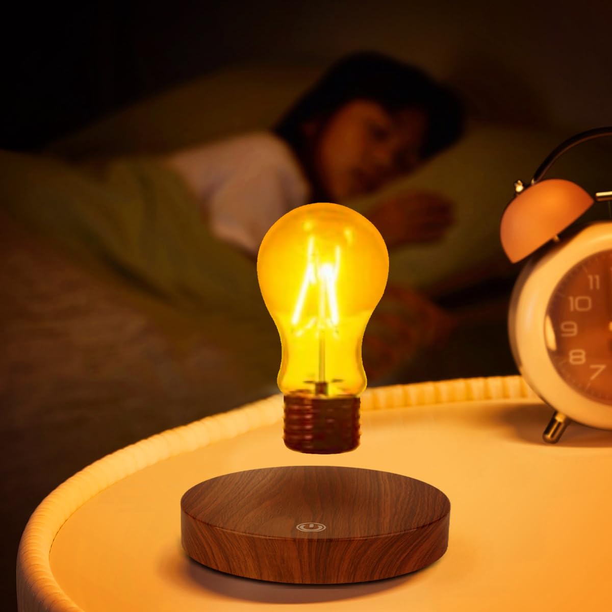 Vgazer Magnetic Levitating Floating Wireless Led Light Bulb Desk Lamp For Unique , Room Decor, Night Light, Home Office Desk Decor (Round Wooden Base A)