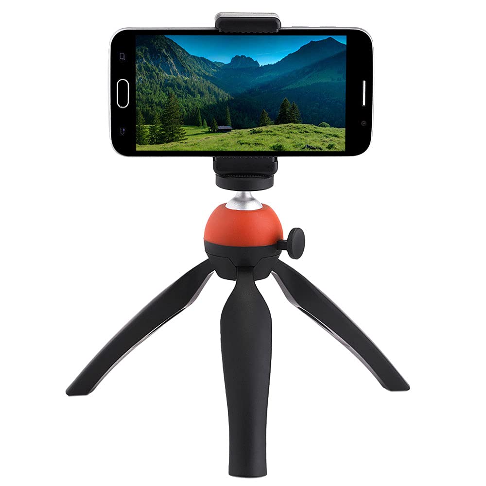 Aoesin Mini Phone & Camera & Webcam Tripod Stand, 360° Ball Head Panoramic Shooting, Work Height 5.7 Inch, With Phone Clamp And Gopro Adaptor, Lightweight 0.3 Lb And Portable, Red